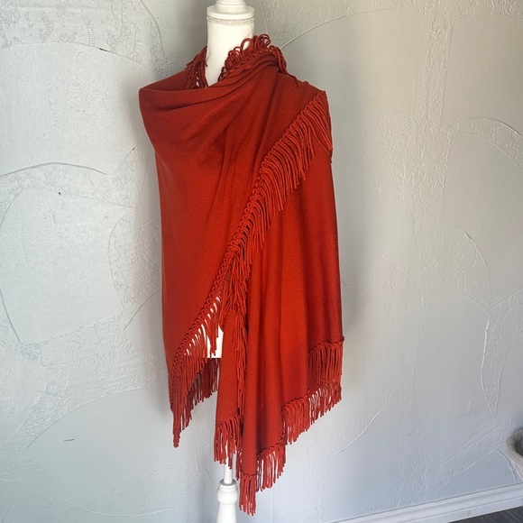 Coldwater Creek Jackets & Blazers - Boho Fringed Open-Front Shawl Wrap – Rust Orange